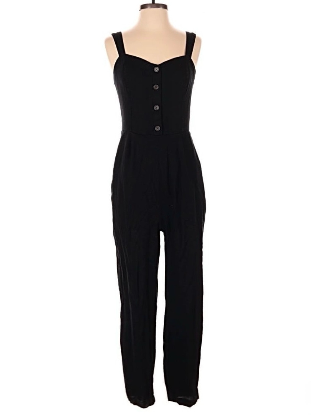 Old Navy Black Linen Blend Button Front Cami Jumpsuit Size: Large